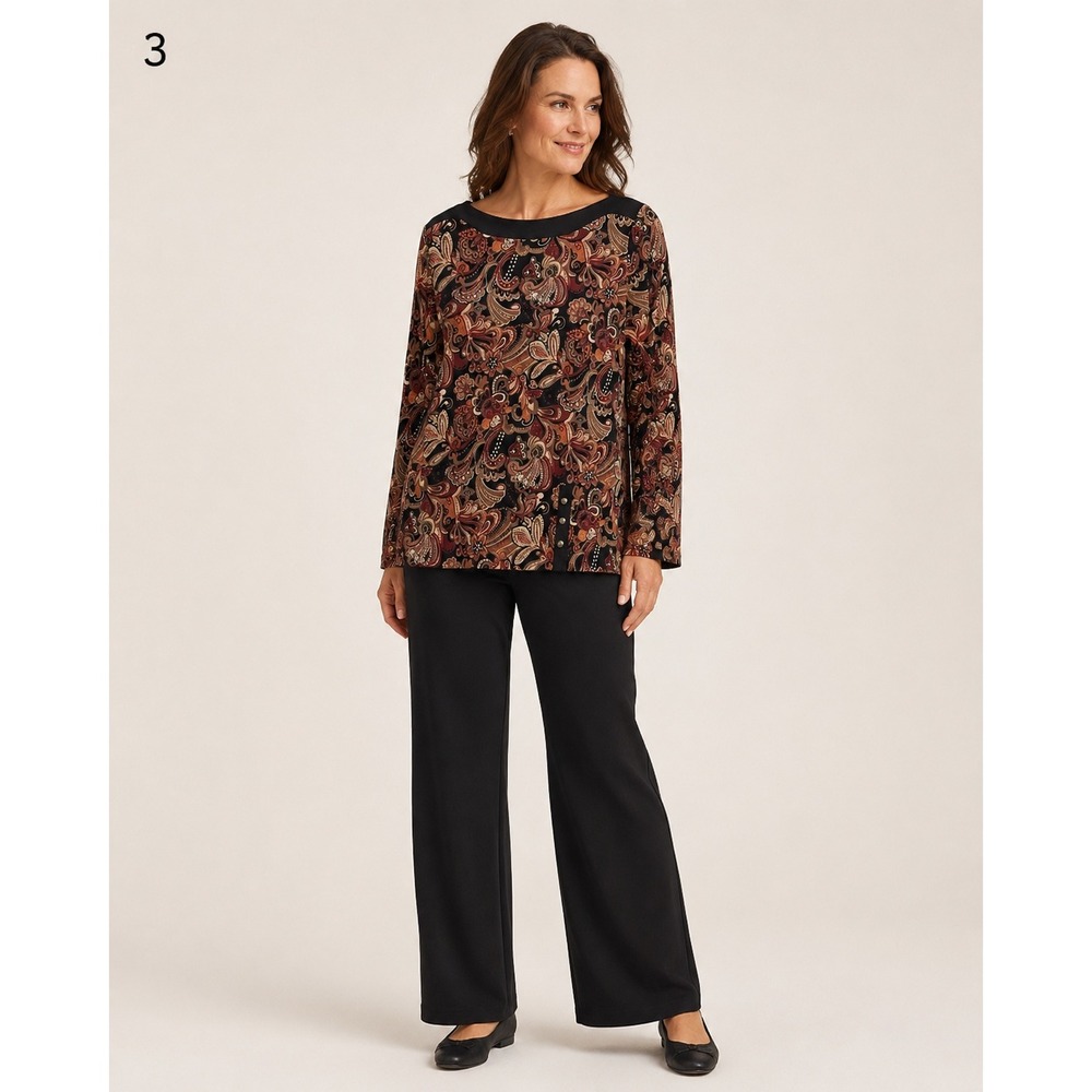 Vintage Y2K Mirasol Top Womens Large Black Acetate Fall Paisley Floral Print